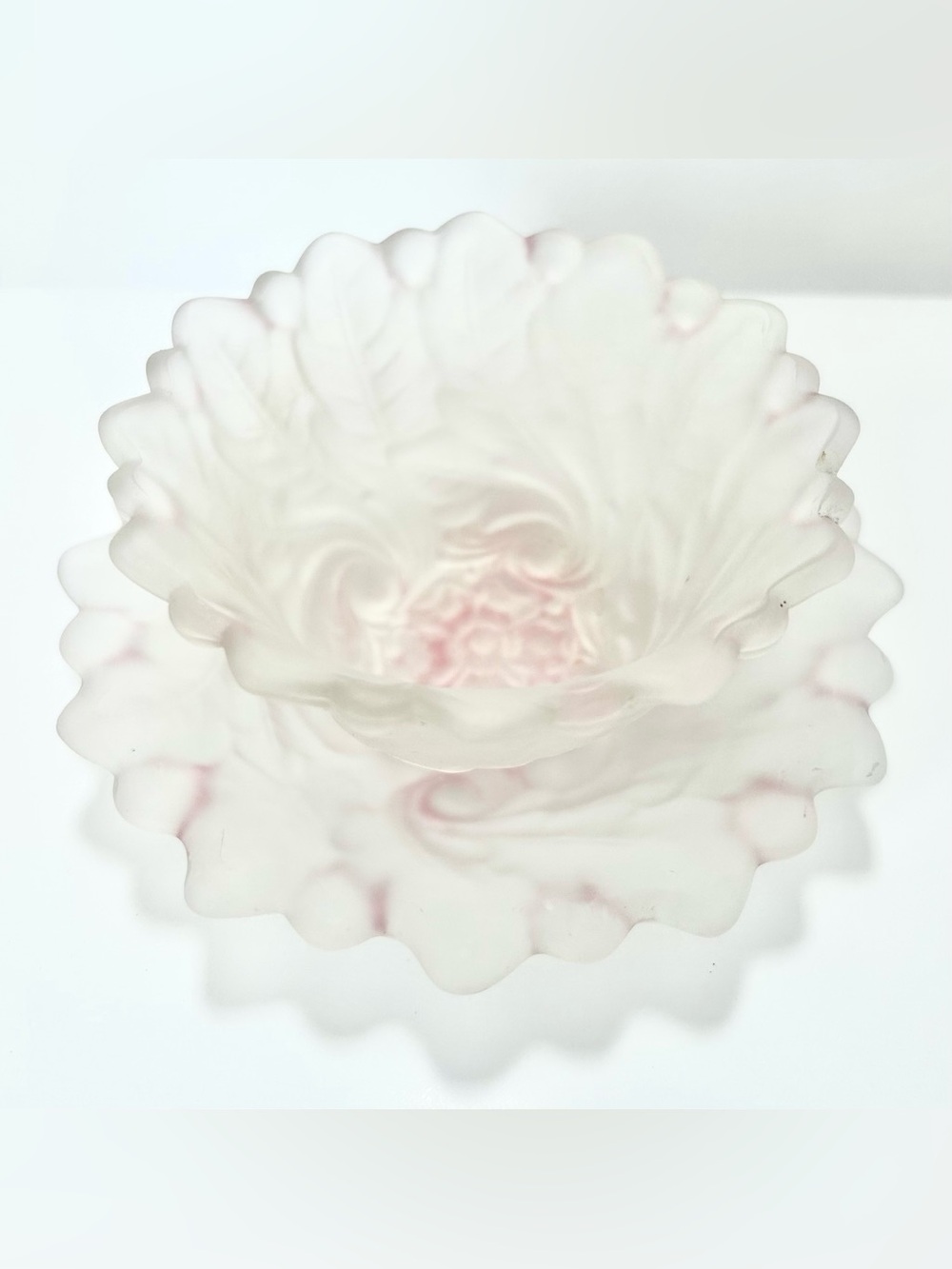 Vintage Frosted Indiana Glass Decorative Bowl Soft Pink